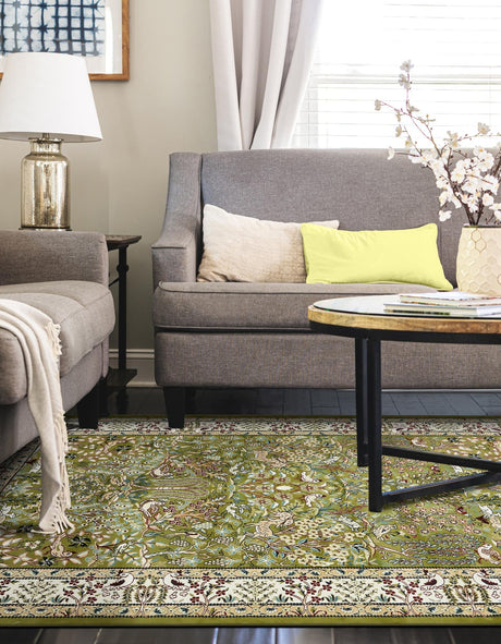 Green 7' 10 x 10' Narenj Rectangle Area Rug 85% Polypropylene & 15% Polyester Traditional Classic Carpet for Living, Dining, Bedrooms, Office for Sale at Rug Engine