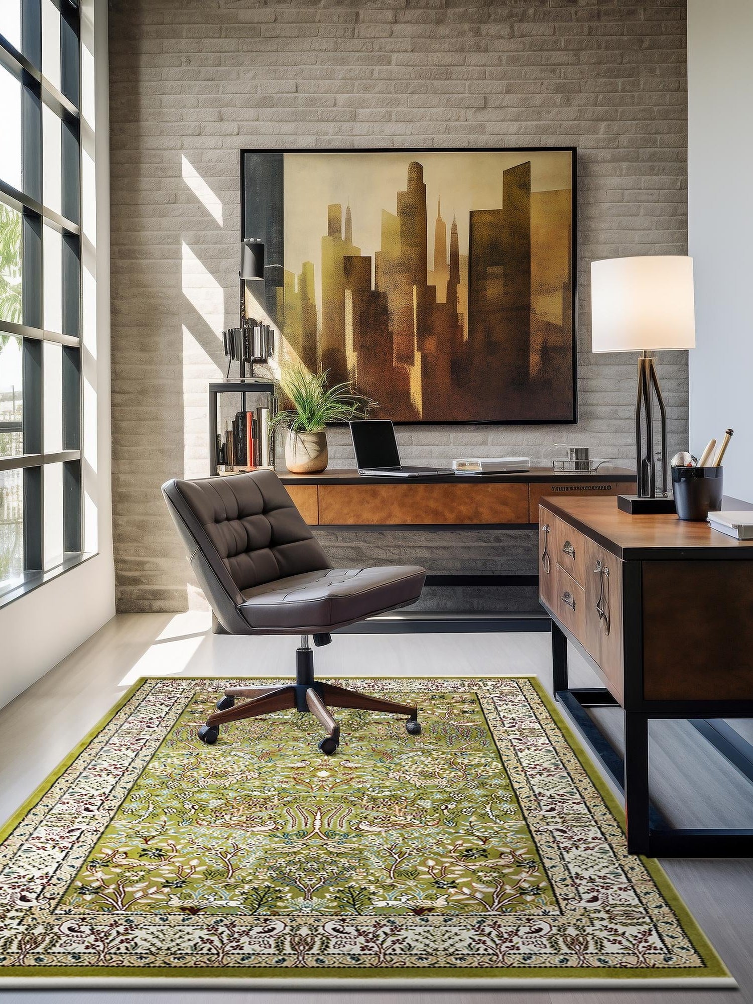 Green 3' 1 x 5' 3 Narenj Rectangle Area Rug 85% Polypropylene & 15% Polyester Traditional Classic Carpet for Living, Dining, Bedrooms, Office for Sale at Rug Engine