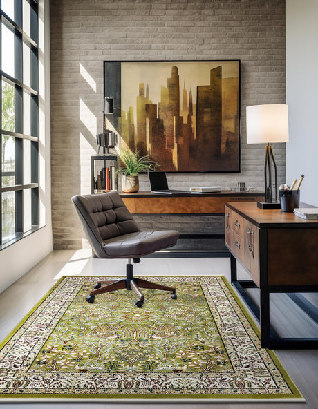 Green 9' x 12' Narenj Rectangle Area Rug 85% Polypropylene & 15% Polyester Traditional Classic Carpet for Living, Dining, Bedrooms, Office for Sale at Rug Engine