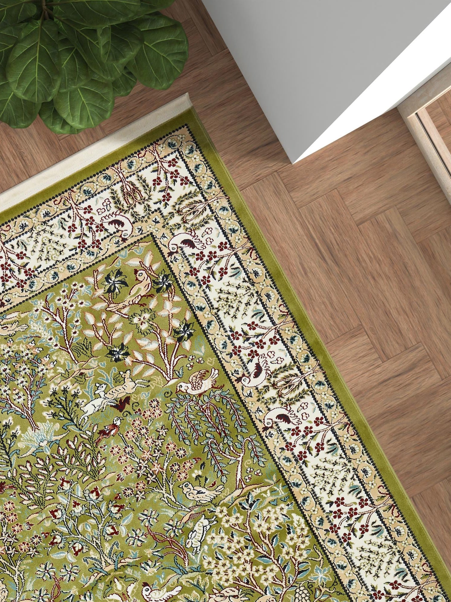 Green 10' x 14' 1 Narenj Rectangle Area Rug 85% Polypropylene & 15% Polyester Traditional Classic Carpet for Living, Dining, Bedrooms, Office for Sale at Rug Engine