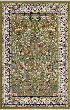 Green 5' 3 x 8' Narenj Rectangle Area Rug 85% Polypropylene & 15% Polyester Traditional Classic Carpet for Living, Dining, Bedrooms, Office for Sale at Rug Engine