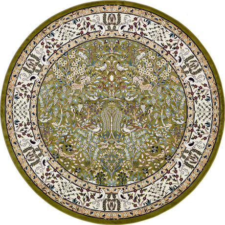 Green 10' x 10' Narenj Round Area Rug 85% Polypropylene & 15% Polyester Traditional Classic Carpet for Living, Dining, Bedrooms, Office for Sale at Rug Engine