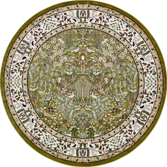 Green 10' x 10' Narenj Round Area Rug 85% Polypropylene & 15% Polyester Traditional Classic Carpet for Living, Dining, Bedrooms, Office for Sale at Rug Engine
