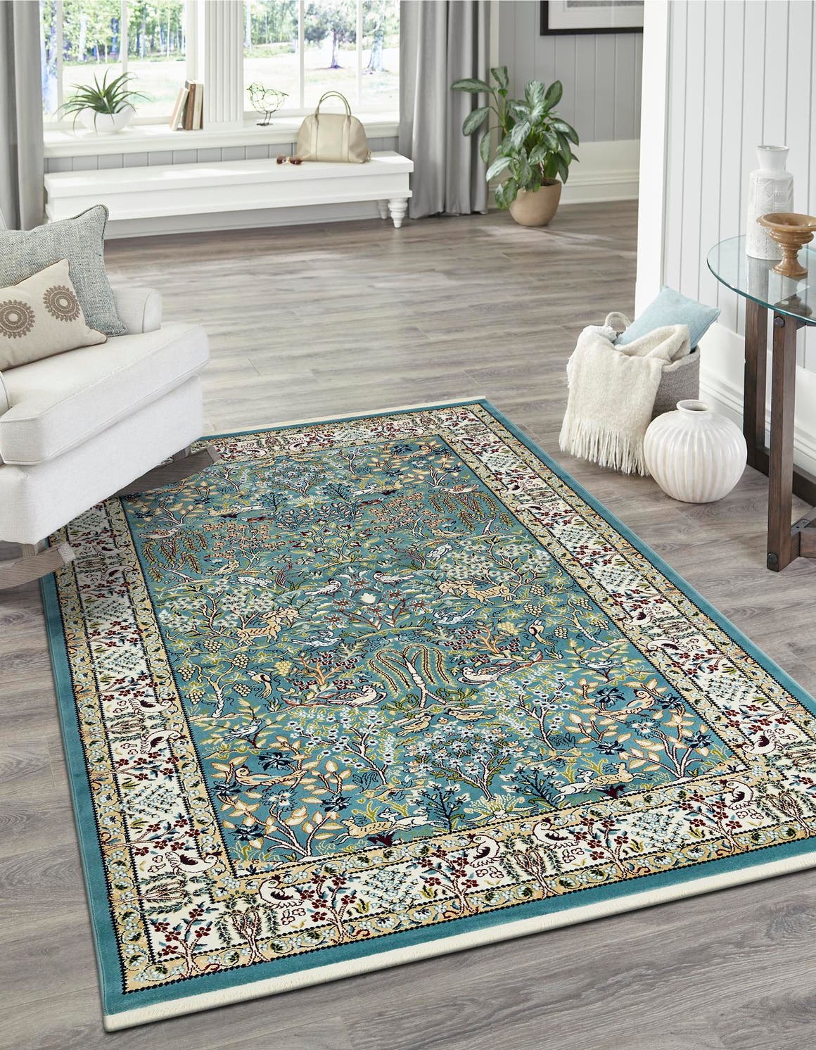 Blue 5' 3 x 8' Narenj Rectangle Area Rug 85% Polypropylene & 15% Polyester Traditional Classic Carpet for Living, Dining, Bedrooms, Office for Sale at Rug Engine