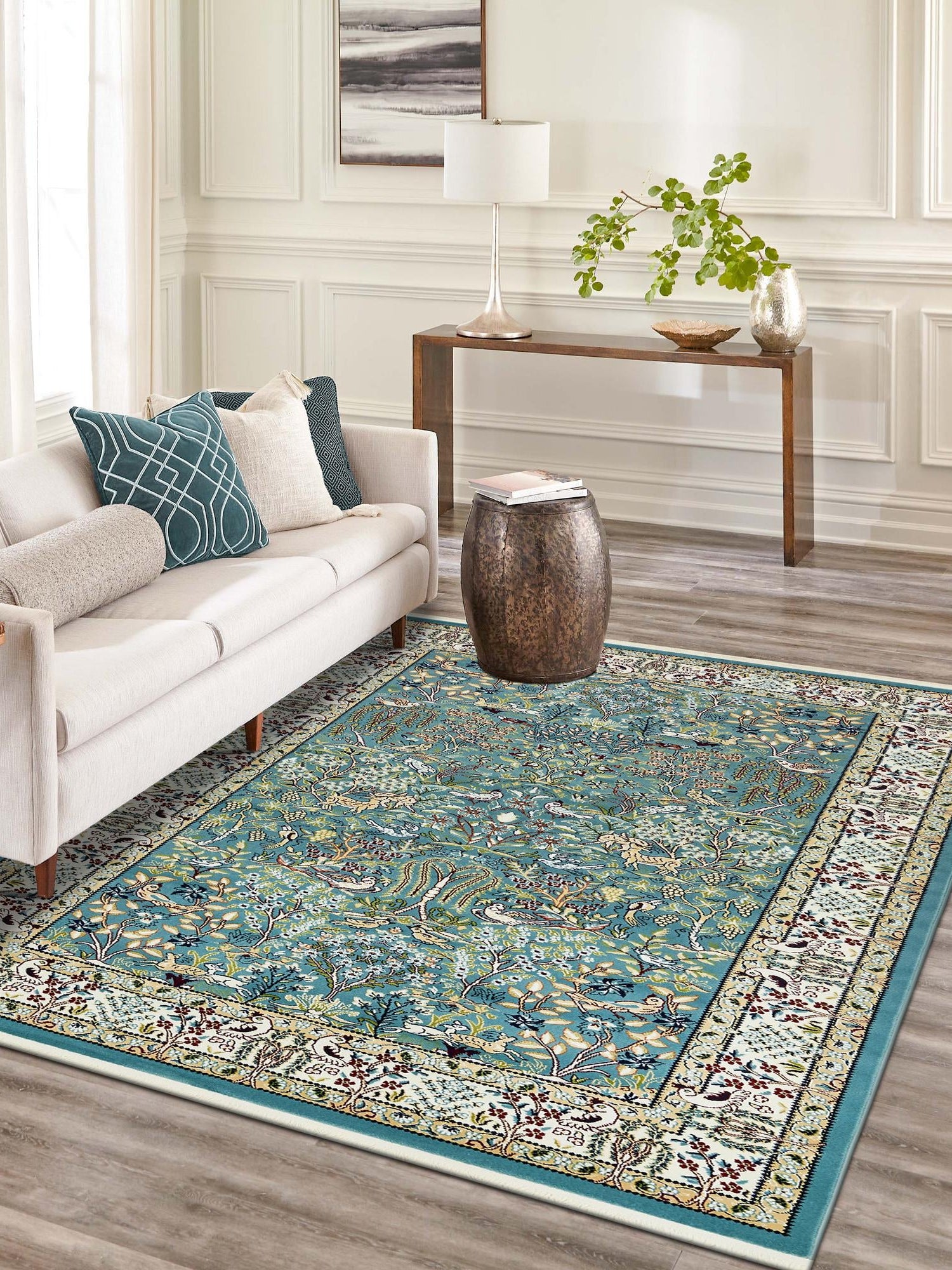 Blue 5' 3 x 8' Narenj Rectangle Area Rug 85% Polypropylene & 15% Polyester Traditional Classic Carpet for Living, Dining, Bedrooms, Office for Sale at Rug Engine