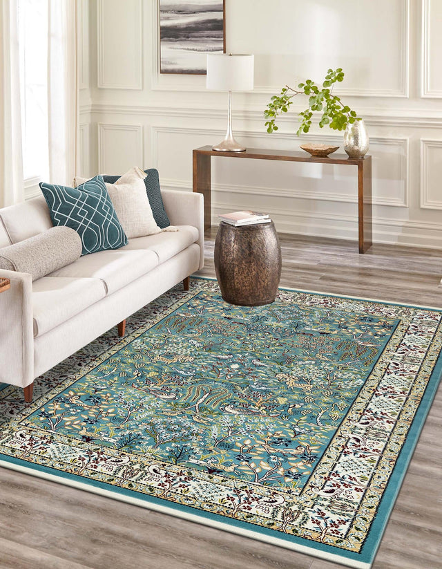 Blue 5' 3 x 8' Narenj Rectangle Area Rug 85% Polypropylene & 15% Polyester Traditional Classic Carpet for Living, Dining, Bedrooms, Office for Sale at Rug Engine