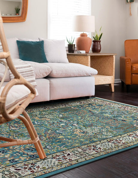 Blue 4' 1 x 6' 1 Narenj Rectangle Area Rug 85% Polypropylene & 15% Polyester Traditional Classic Carpet for Living, Dining, Bedrooms, Office for Sale at Rug Engine