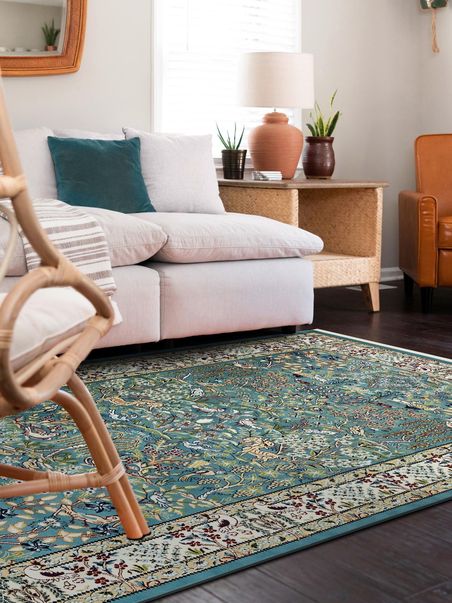 Blue 5' 3 x 8' Narenj Rectangle Area Rug 85% Polypropylene & 15% Polyester Traditional Classic Carpet for Living, Dining, Bedrooms, Office for Sale at Rug Engine