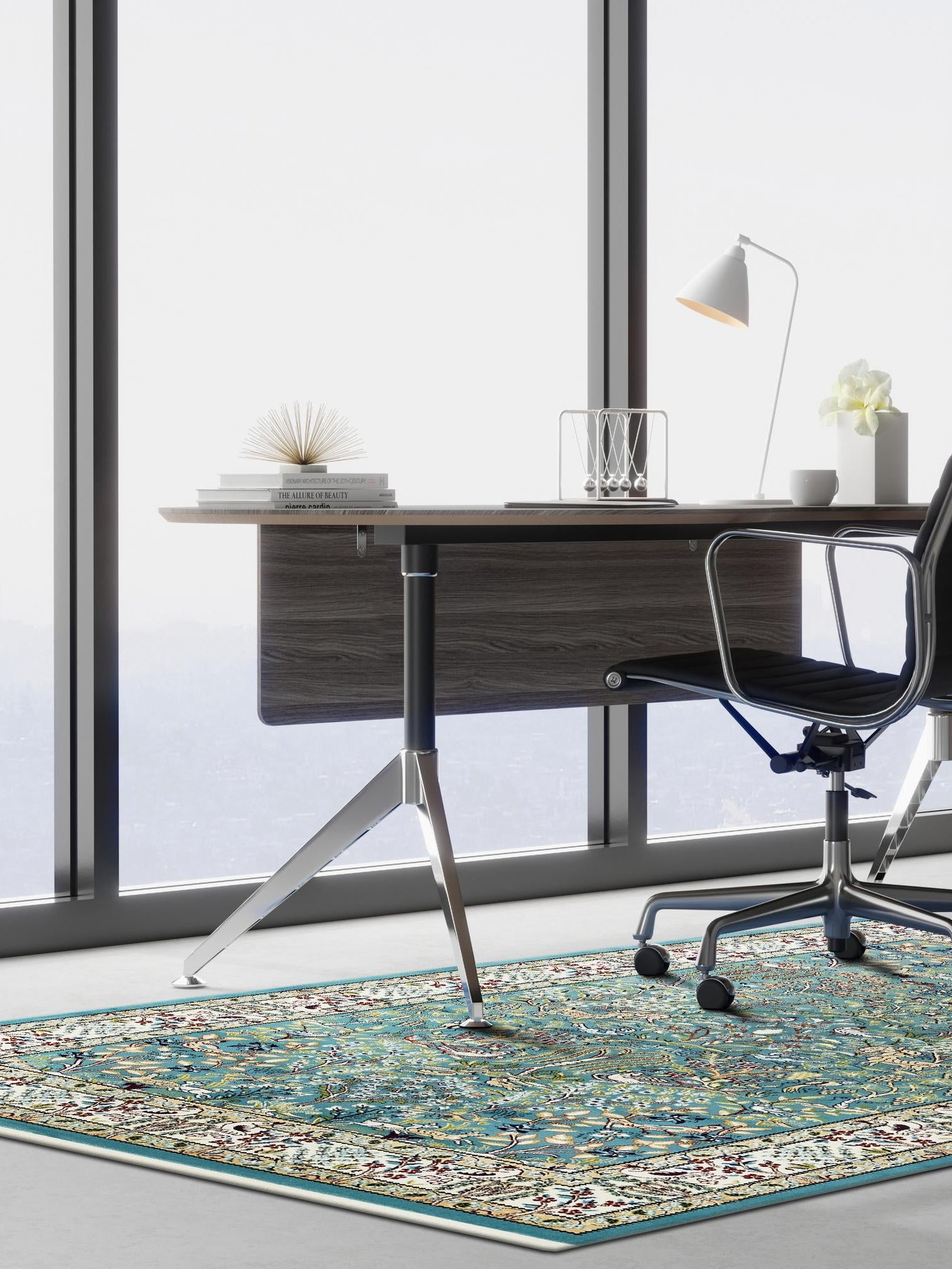 Blue 5' 3 x 8' Narenj Rectangle Area Rug 85% Polypropylene & 15% Polyester Traditional Classic Carpet for Living, Dining, Bedrooms, Office for Sale at Rug Engine