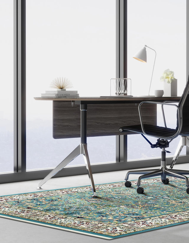 Blue 5' 3 x 8' Narenj Rectangle Area Rug 85% Polypropylene & 15% Polyester Traditional Classic Carpet for Living, Dining, Bedrooms, Office for Sale at Rug Engine