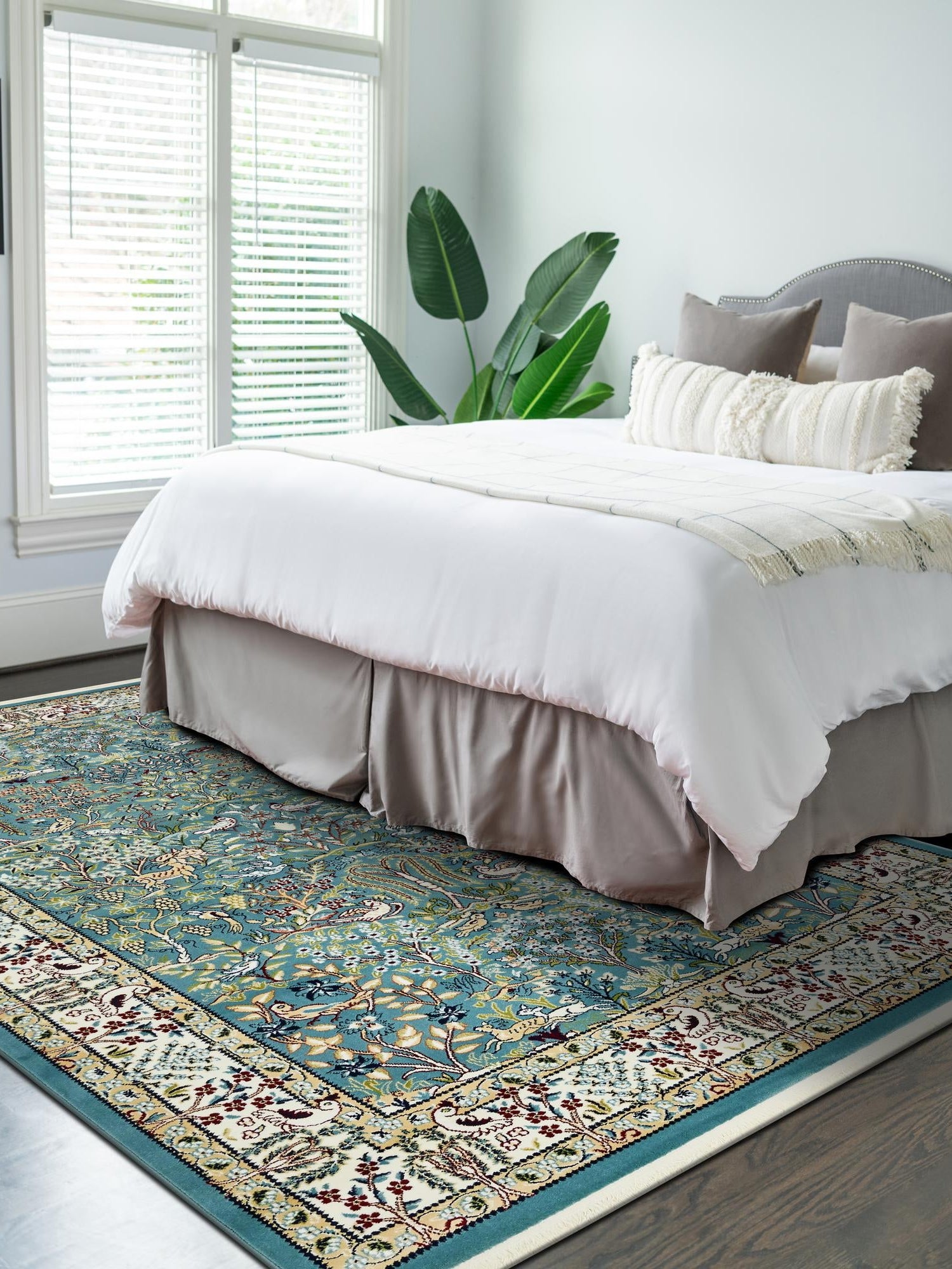 Blue 5' 3 x 8' Narenj Rectangle Area Rug 85% Polypropylene & 15% Polyester Traditional Classic Carpet for Living, Dining, Bedrooms, Office for Sale at Rug Engine
