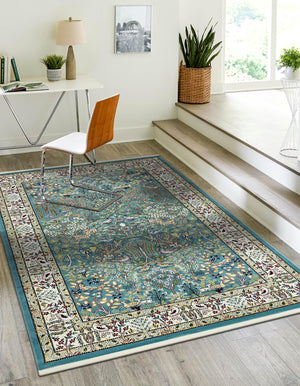 Blue 5' 3 x 8' Narenj Rectangle Area Rug 85% Polypropylene & 15% Polyester Traditional Classic Carpet for Living, Dining, Bedrooms, Office for Sale at Rug Engine