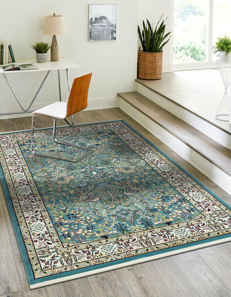 Blue 5' 3 x 8' Narenj Rectangle Area Rug 85% Polypropylene & 15% Polyester Traditional Classic Carpet for Living, Dining, Bedrooms, Office for Sale at Rug Engine