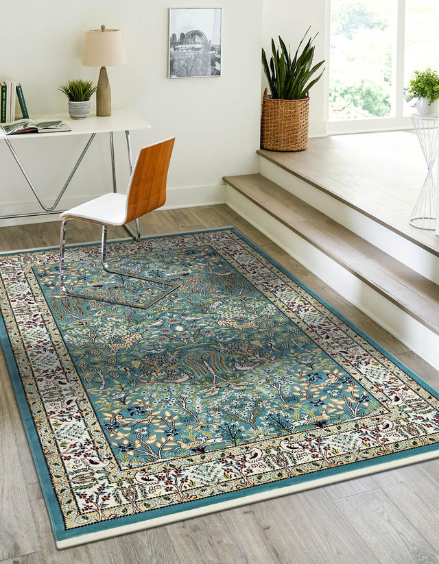 Blue 5' 3 x 8' Narenj Rectangle Area Rug 85% Polypropylene & 15% Polyester Traditional Classic Carpet for Living, Dining, Bedrooms, Office for Sale at Rug Engine