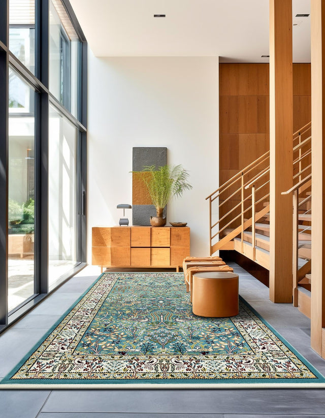 Blue 10' x 14' 1 Narenj Rectangle Area Rug 85% Polypropylene & 15% Polyester Traditional Classic Carpet for Living, Dining, Bedrooms, Office for Sale at Rug Engine