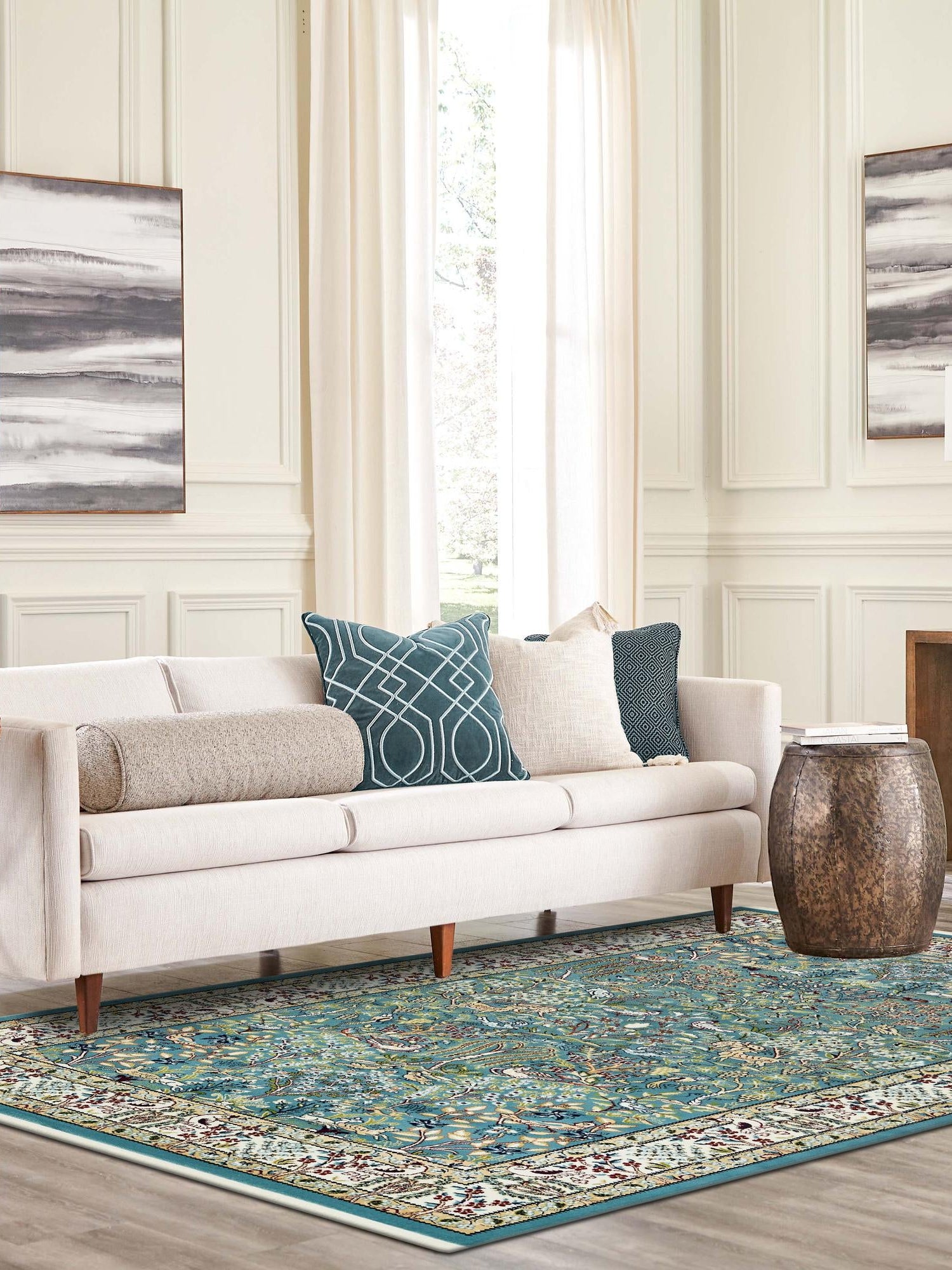 Blue 6' 1 x 9' Narenj Rectangle Area Rug 85% Polypropylene & 15% Polyester Traditional Classic Carpet for Living, Dining, Bedrooms, Office for Sale at Rug Engine
