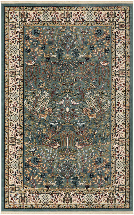 Blue 5' 3 x 8' Narenj Rectangle Area Rug 85% Polypropylene & 15% Polyester Traditional Classic Carpet for Living, Dining, Bedrooms, Office for Sale at Rug Engine