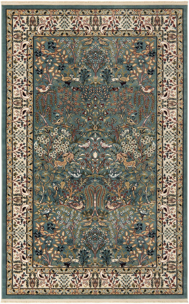 Blue 5' 3 x 8' Narenj Rectangle Area Rug 85% Polypropylene & 15% Polyester Traditional Classic Carpet for Living, Dining, Bedrooms, Office for Sale at Rug Engine