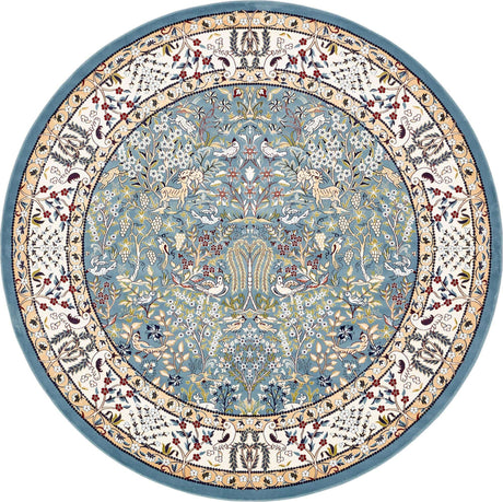 Blue 10' x 10' Narenj Round Area Rug 85% Polypropylene & 15% Polyester Traditional Classic Carpet for Living, Dining, Bedrooms, Office for Sale at Rug Engine