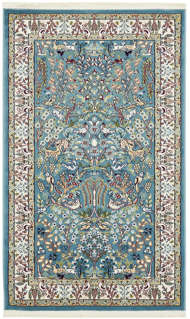 Blue 3' 1 x 5' 3 Narenj Rectangle Area Rug 85% Polypropylene & 15% Polyester Traditional Classic Carpet for Living, Dining, Bedrooms, Office for Sale at Rug Engine
