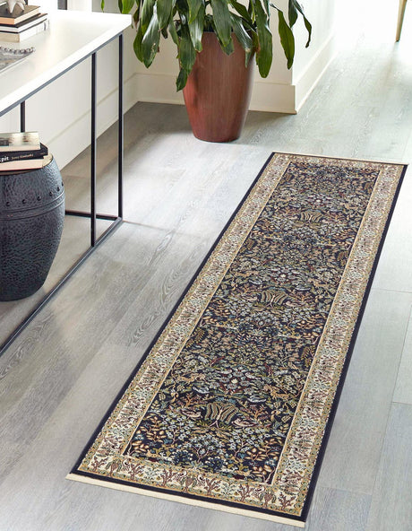 Navy Blue 2' 11 x 13' 1 Narenj Runner Area Rug 85% Polypropylene & 15% Polyester Traditional Classic Carpet for Living, Dining, Bedrooms, Office for Sale at Rug Engine