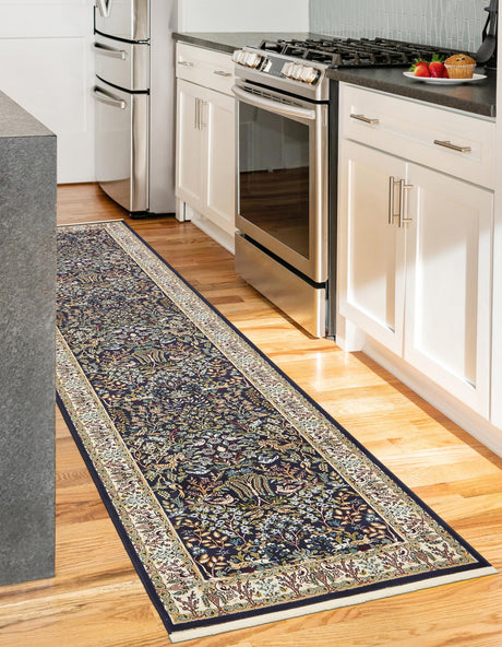 Navy Blue 2' 11 x 13' 1 Narenj Runner Area Rug 85% Polypropylene & 15% Polyester Traditional Classic Carpet for Living, Dining, Bedrooms, Office for Sale at Rug Engine