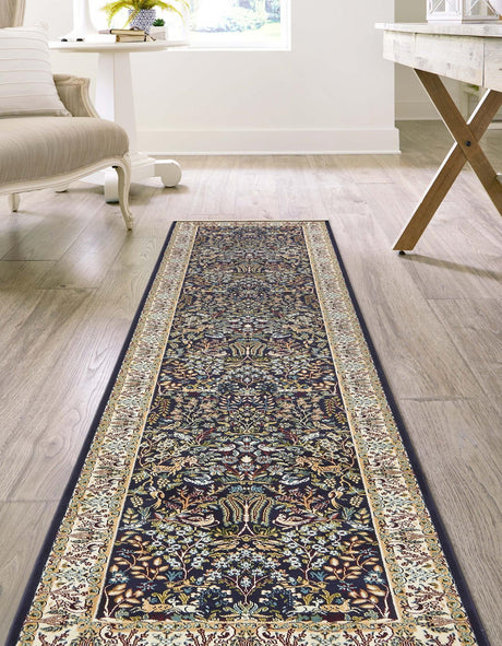 Navy Blue 2' 11 x 13' 1 Narenj Runner Area Rug 85% Polypropylene & 15% Polyester Traditional Classic Carpet for Living, Dining, Bedrooms, Office for Sale at Rug Engine
