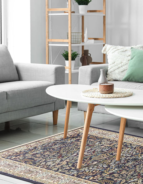 Navy Blue 2' 11 x 13' 1 Narenj Runner Area Rug 85% Polypropylene & 15% Polyester Traditional Classic Carpet for Living, Dining, Bedrooms, Office for Sale at Rug Engine