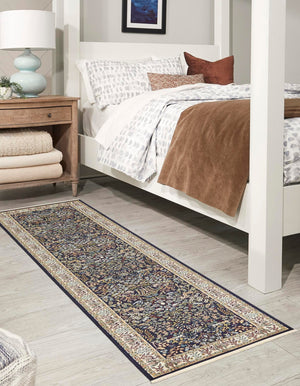 Navy Blue 2' 11 x 13' 1 Narenj Runner Area Rug 85% Polypropylene & 15% Polyester Traditional Classic Carpet for Living, Dining, Bedrooms, Office for Sale at Rug Engine