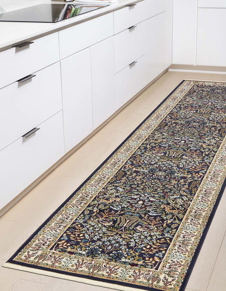 Navy Blue 2' 11 x 13' 1 Narenj Runner Area Rug 85% Polypropylene & 15% Polyester Traditional Classic Carpet for Living, Dining, Bedrooms, Office for Sale at Rug Engine