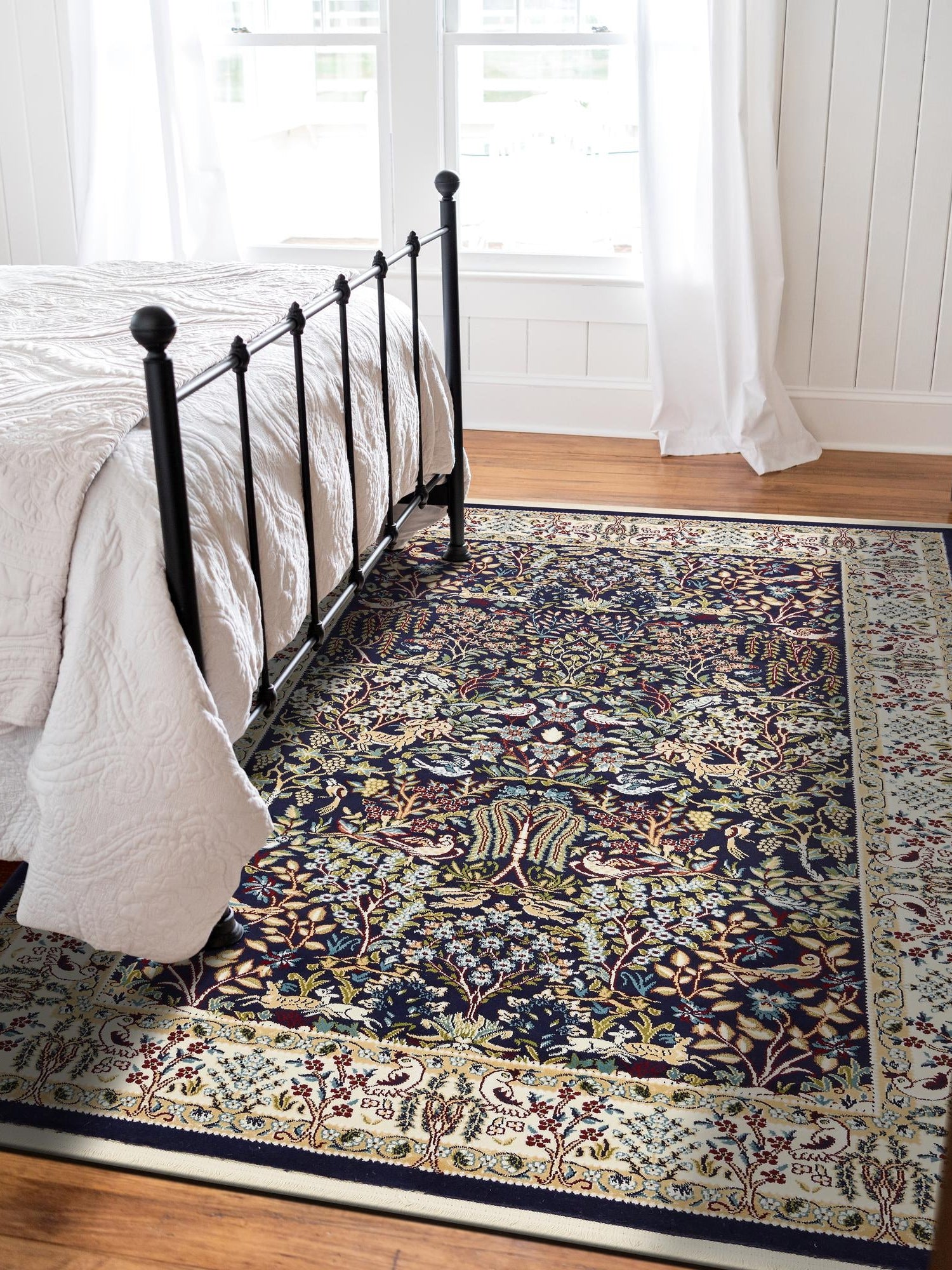 Navy Blue 7' 10 x 10' Narenj Rectangle Area Rug 85% Polypropylene & 15% Polyester Traditional Classic Carpet for Living, Dining, Bedrooms, Office for Sale at Rug Engine