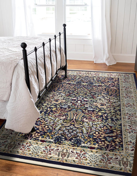 Navy Blue 10' x 13' Narenj Rectangle Area Rug 85% Polypropylene & 15% Polyester Traditional Classic Carpet for Living, Dining, Bedrooms, Office for Sale at Rug Engine