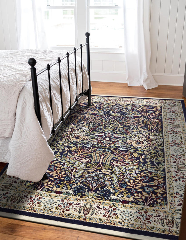 Navy Blue 5' 3 x 8' Narenj Rectangle Area Rug 85% Polypropylene & 15% Polyester Traditional Classic Carpet for Living, Dining, Bedrooms, Office for Sale at Rug Engine