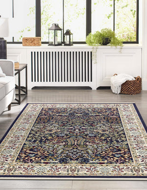 Navy Blue 7' 10 x 10' Narenj Rectangle Area Rug 85% Polypropylene & 15% Polyester Traditional Classic Carpet for Living, Dining, Bedrooms, Office for Sale at Rug Engine