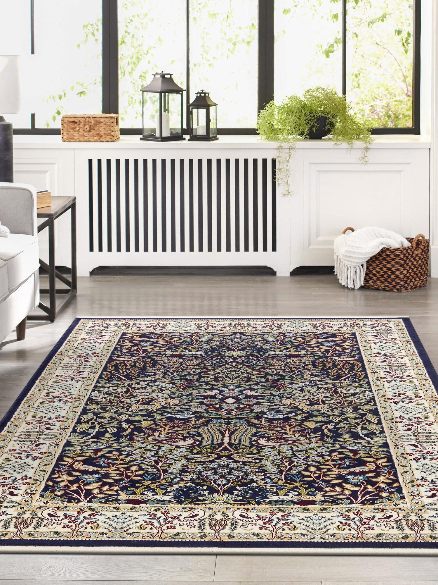 Navy Blue 10' x 13' Narenj Rectangle Area Rug 85% Polypropylene & 15% Polyester Traditional Classic Carpet for Living, Dining, Bedrooms, Office for Sale at Rug Engine