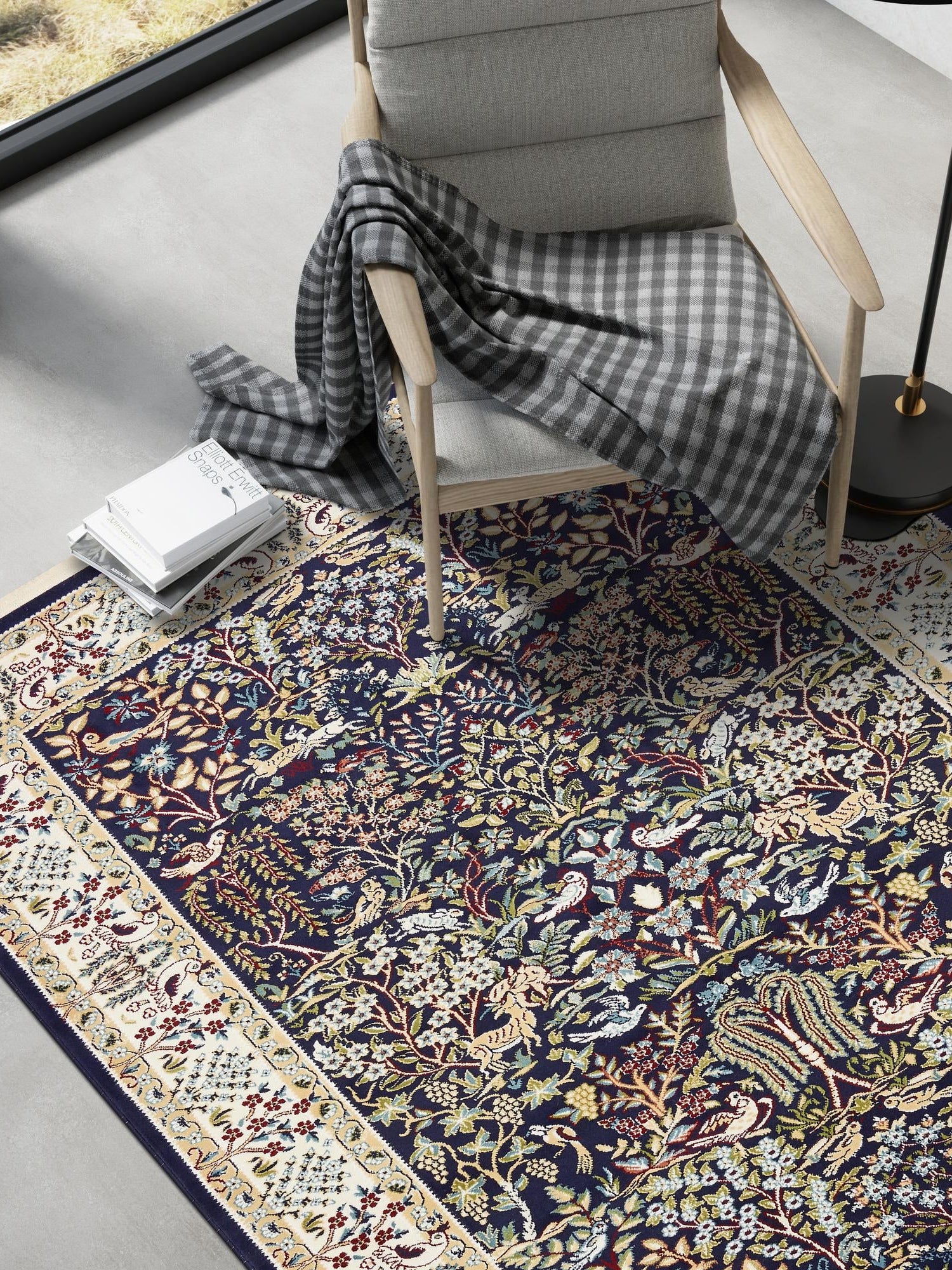 Navy Blue 5' 3 x 8' Narenj Rectangle Area Rug 85% Polypropylene & 15% Polyester Traditional Classic Carpet for Living, Dining, Bedrooms, Office for Sale at Rug Engine