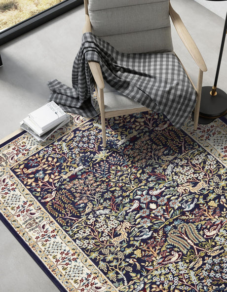 Navy Blue 7' 10 x 10' Narenj Rectangle Area Rug 85% Polypropylene & 15% Polyester Traditional Classic Carpet for Living, Dining, Bedrooms, Office for Sale at Rug Engine