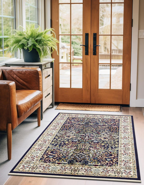 Navy Blue 5' 3 x 8' Narenj Rectangle Area Rug 85% Polypropylene & 15% Polyester Traditional Classic Carpet for Living, Dining, Bedrooms, Office for Sale at Rug Engine