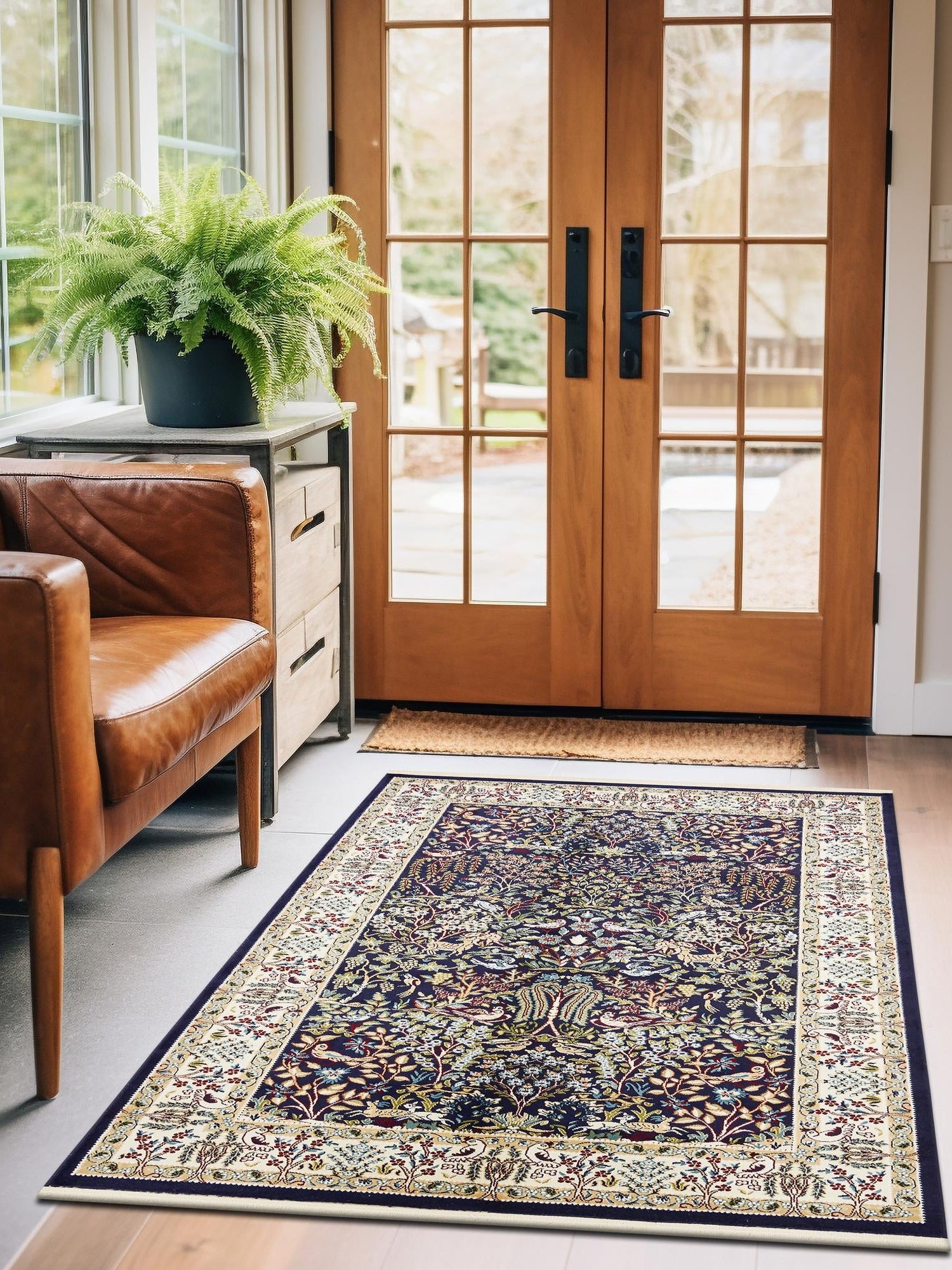 Navy Blue 7' 10 x 10' Narenj Rectangle Area Rug 85% Polypropylene & 15% Polyester Traditional Classic Carpet for Living, Dining, Bedrooms, Office for Sale at Rug Engine