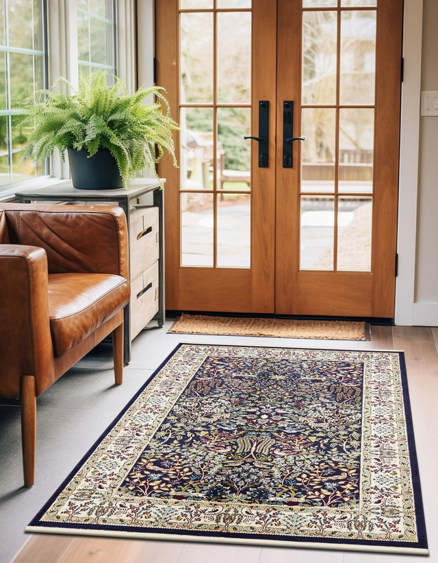 Navy Blue 7' 10 x 10' Narenj Rectangle Area Rug 85% Polypropylene & 15% Polyester Traditional Classic Carpet for Living, Dining, Bedrooms, Office for Sale at Rug Engine