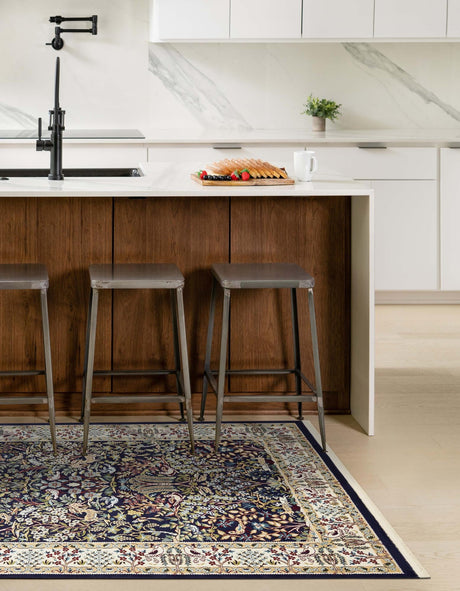 Navy Blue 10' x 13' Narenj Rectangle Area Rug 85% Polypropylene & 15% Polyester Traditional Classic Carpet for Living, Dining, Bedrooms, Office for Sale at Rug Engine