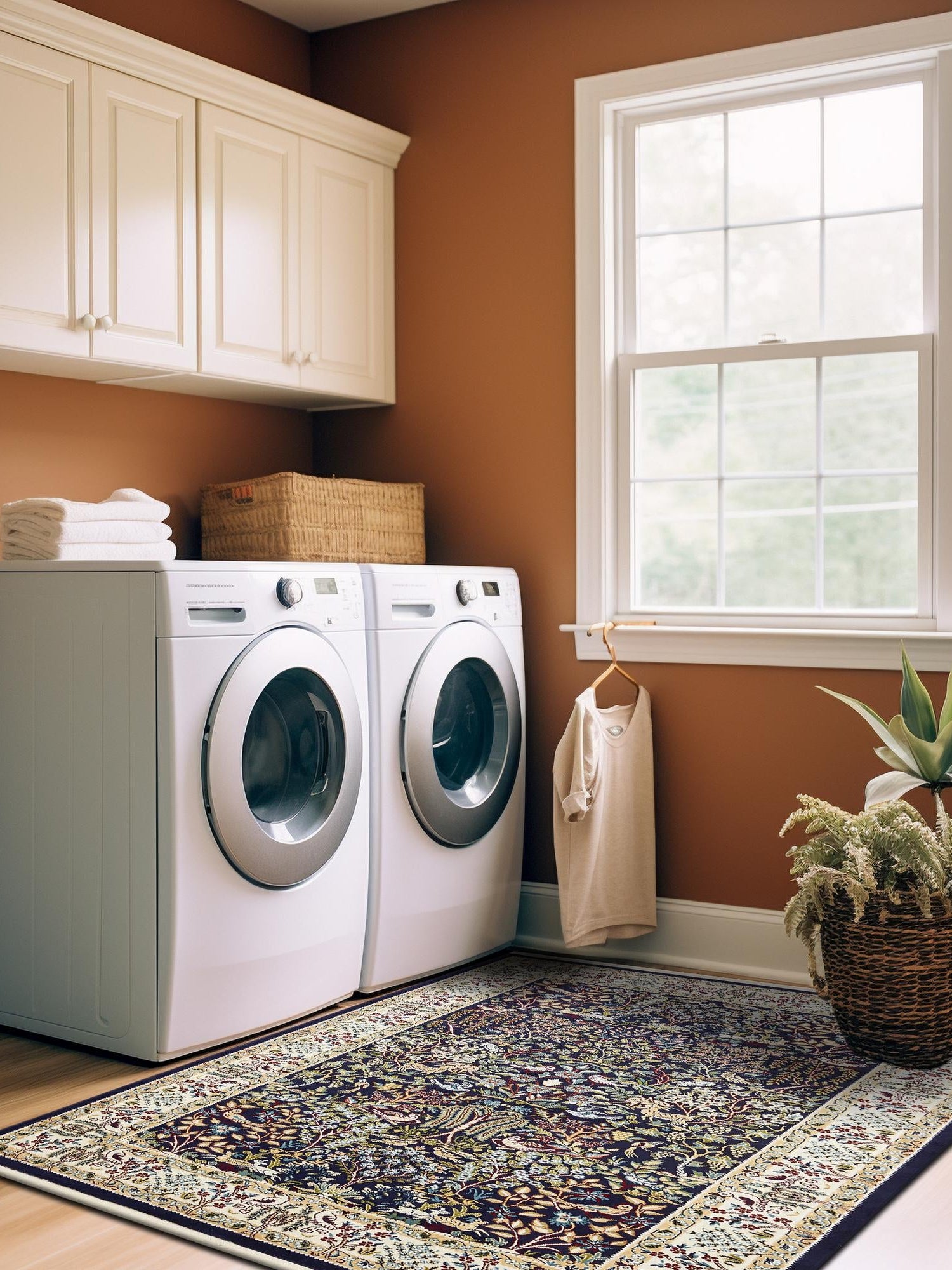 Navy Blue 5' 3 x 8' Narenj Rectangle Area Rug 85% Polypropylene & 15% Polyester Traditional Classic Carpet for Living, Dining, Bedrooms, Office for Sale at Rug Engine