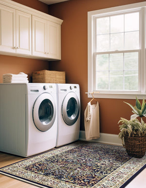 Navy Blue 5' 3 x 8' Narenj Rectangle Area Rug 85% Polypropylene & 15% Polyester Traditional Classic Carpet for Living, Dining, Bedrooms, Office for Sale at Rug Engine