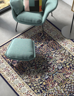 Navy Blue 5' 3 x 8' Narenj Rectangle Area Rug 85% Polypropylene & 15% Polyester Traditional Classic Carpet for Living, Dining, Bedrooms, Office for Sale at Rug Engine