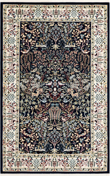 Navy Blue 5' 3 x 8' Narenj Rectangle Area Rug 85% Polypropylene & 15% Polyester Traditional Classic Carpet for Living, Dining, Bedrooms, Office for Sale at Rug Engine