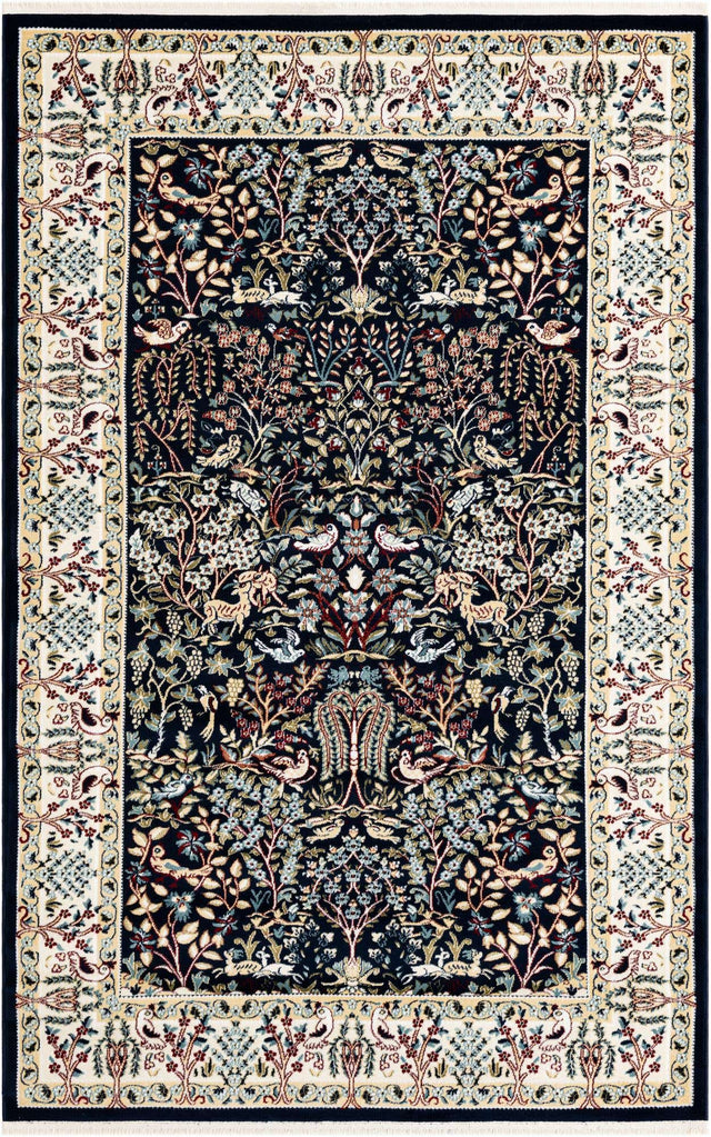 Navy Blue 5' 3 x 8' Narenj Rectangle Area Rug 85% Polypropylene & 15% Polyester Traditional Classic Carpet for Living, Dining, Bedrooms, Office for Sale at Rug Engine