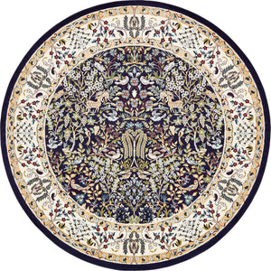 Navy Blue 10' x 10' Narenj Round Area Rug 85% Polypropylene & 15% Polyester Traditional Classic Carpet for Living, Dining, Bedrooms, Office for Sale at Rug Engine