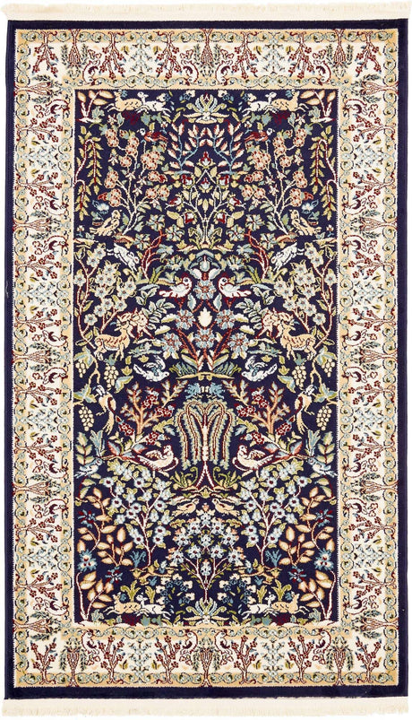 Navy Blue 3' 1 x 5' 3 Narenj Rectangle Area Rug 85% Polypropylene & 15% Polyester Traditional Classic Carpet for Living, Dining, Bedrooms, Office for Sale at Rug Engine