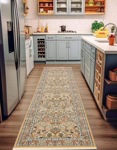 Beige 2' 11 x 13' 1 Narenj Runner Area Rug 85% Polypropylene & 15% Polyester Traditional Classic Carpet for Living, Dining, Bedrooms, Office for Sale at Rug Engine