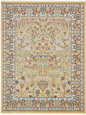 Beige 7' 10 x 10' Narenj Rectangle Area Rug 85% Polypropylene & 15% Polyester Traditional Classic Carpet for Living, Dining, Bedrooms, Office for Sale at Rug Engine
